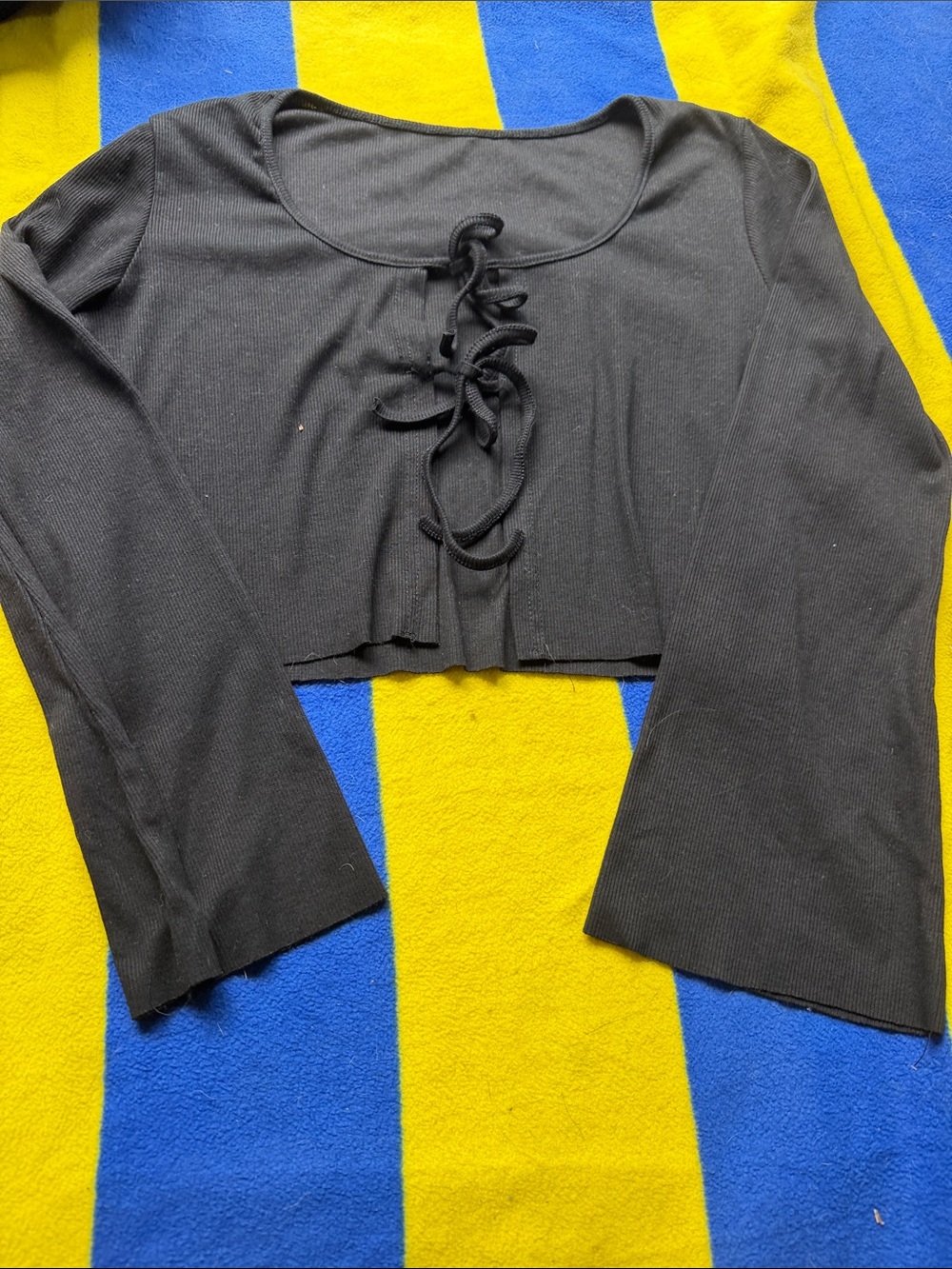 Black Lace-Up Cropped Long Sleeve Top - Women